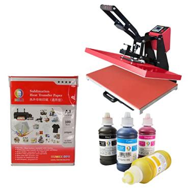 Imagem de Kit Prensa Térmica Plana 40x60 Base de Impressão Vermelha 110v + tintas sublimáticas + papel sublimático A4