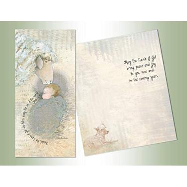 Imagem de LPG Cartas de Natal em caixa de arte com estampa de cordeiro de Deus longo não flocos com glitter, cartões de Natal decorados em caixa com desenhos coloridos no interior