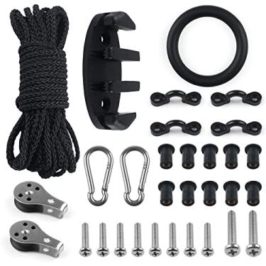 Imagem de Anchor Trolley Kit for Kayak Canoe, with Zig Zag Cleat/30ft Rope/Pulleys/Pad Eyes/Snap Hooks/Rigging O Ring/Mounting Hardware, for Kayak Canoe Boats Water Sports
