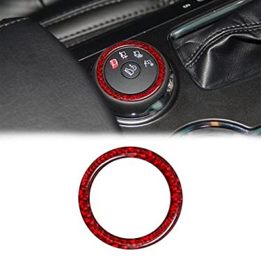 Imagem de SUNJIKA Compatível com 1 peça de fibra de carbono multimídia botão acabamento capa acessórios de carro para Ford Explorer 2013 2014 2015 2016 2017 2018 (vermelho)