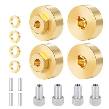 Imagem de Que-T 1 conjunto adaptador hexagonal de pesos de roda de latão de metal para 1/24 AXIAL SCX24 Fechadura AXI90081 AXI0001 AXI0002 RC Crawler peças de atualização de carro