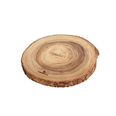 Imagem de Zassenhaus Tábua de servir e queijo redonda de madeira de acácia natural com casca de acácia, 31,7 cm, marrom