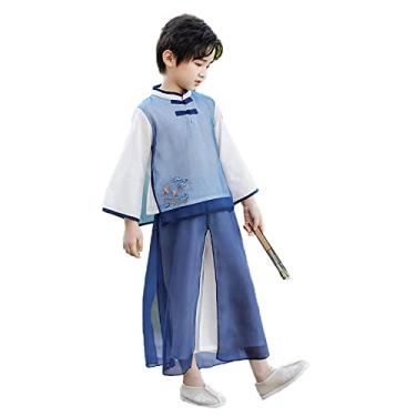 Imagem de Yajun Bordado antigo Hanfu primavera outono poliéster Tang terno para 3-8 Ye chinês executar fantasias confortáveis manga longa, azul, 140 cm