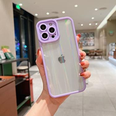 Imagem de Estojo holográfico de luxo laser holográfico para iphone 13 12 11 pro max xs xr x transparente traseiro à prova de choque acrílico aurora capa, roxo, para iphone x