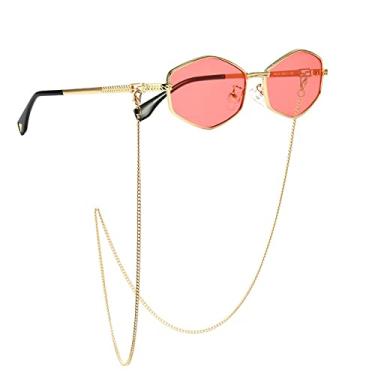 Imagem de Óculos de Sol Quadrado Pequeno Corrente Irregular Para Mulheres Óculos de Sol com Corrente Gradiente Óculos de Liga Feminina Uv400, ouro vermelho, com estojo