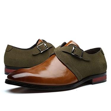 Imagem de Vestido Sapatos Formais Para Homens Slip On Monk Strap Preto Polido Dedo Do Pé Couro PU Cano Baixo Antiderrapante Sola de Borracha Andar (Color : Green, Size : 45.5 EU)