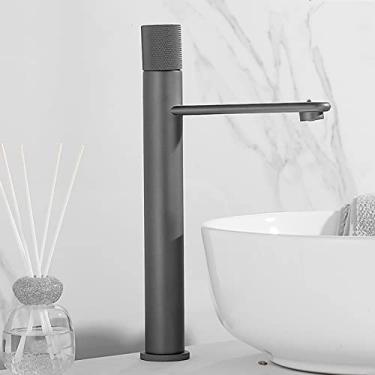 Imagem de Torneira misturadora de água fria quente montada no convés do vaso sanitário fosco alta pulverização curta torneira da pia do banheiro torneira de alça única torneira de lavatório, cinza A (