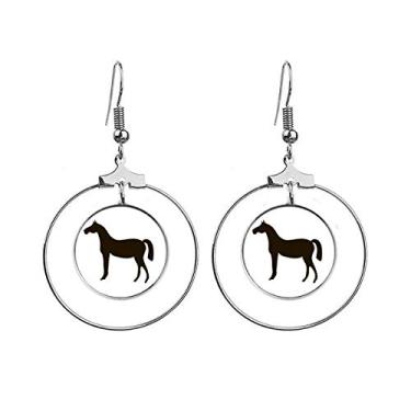 Imagem de Brincos de retrato de cavalo preto com argola pendurada, joia circular