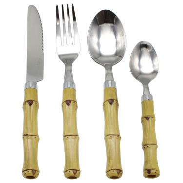 Imagem de Faqueiro 24 Peças Dynasty Bambu em Aço Inox com Caixa de Madeira - Bege