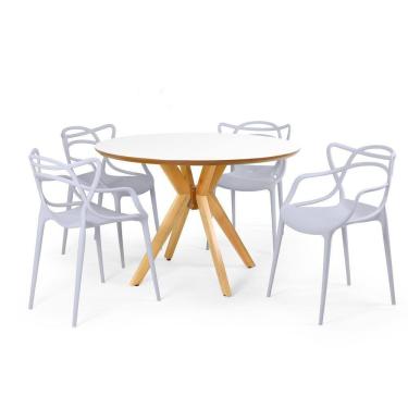 Imagem de Conjunto Mesa de Jantar Redonda Marci Premium Branca 120cm com 4 Cadeiras Allegra - Cinza
