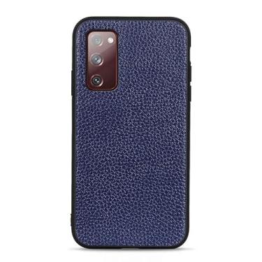 Imagem de Estojo Fino Capa de telefone de couro genuíno compatível com Samsung Galaxy S20 FE/S20 Lite, capa de couro TPU, capa traseira rígida, capa protetora de telefone, capa fina anti-queda (Size : Dark Blu