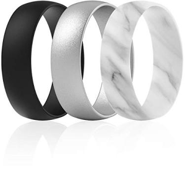 Imagem de Anéis de silicone ThunderFit para homens e mulheres, 6 mm de largura – 1,5 mm de espessura (preto, prata, mármore – tamanho 8,5 – 9 (18,9 mm))