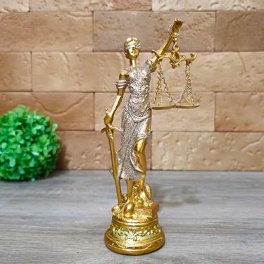 Imagem de Estátua Deusa Dama Da Justiça Thêmis Direito enfeite resina Dourado com brilho