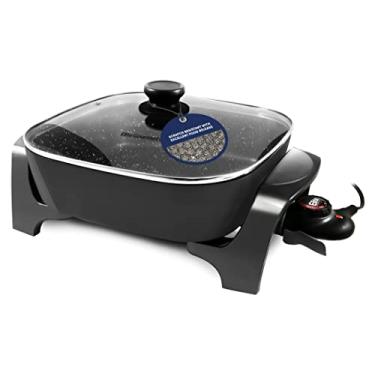 Imagem de Elite Gourmet EG6201 Livre de PFOA 30,48 x 30,48 cm / 7,5Qt Seguro para lava-louças resistente a arranhões, fácil de limpar, frigideira elétrica antiaderente com tampa ventilada de vidro, sonda de liberação de gatilho, preto