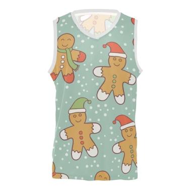 Imagem de KLL Camiseta regata de basquete verde Merry Christmas com tema de festa confortável para fãs homens mulheres, Merry Christmas Gingerbread Green, XXG