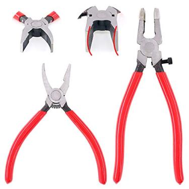 Imagem de 2Pcs Heavy Duty Breaker Grozer Pliers and Glass Running Pliers Kit with Rubber Tips, Glass Pliers with Flat Jaws & Curve Jaw Perfect for Stained Glass Work