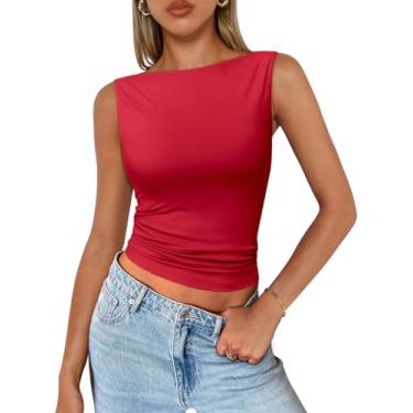 Imagem de Trendy Queen Regata feminina casual primavera verão básica fofa 2024 camiseta sem mangas Y2K moda roupas, Vermelho, M