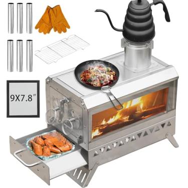 Imagem de Top Lander Fogão a lenha portátil de aço inoxidável, fogão a lenha pequeno fogão quente para barraca com tubos de chaminé para acampamento de inverno ao ar livre, interior, cozinha, aquecimento, pesca