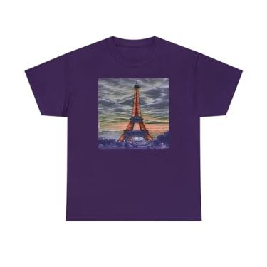 Imagem de Torre Eiffel ao pôr do sol - Camiseta unissex de algodão pesado, Roxo, M
