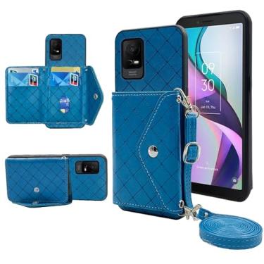 Imagem de Furiet Capa carteira compatível com Metro TCL Ion X/Ion V/40Z com alça de ombro transversal e suporte de couro para cartão de crédito para IonX T430W IonV 2023 feminino azul