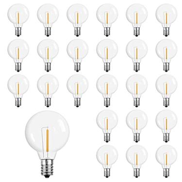 Imagem de ECOVANIA Substituição de lâmpadas G40, lâmpadas de globo de LED de plástico à prova de quebra de 1 Watt para luzes de corda internas ao ar livre, base de candelabro E12 ou C7, lâmpadas incandescentes equivalentes de 5 watts, branco quente, pacote com 25
