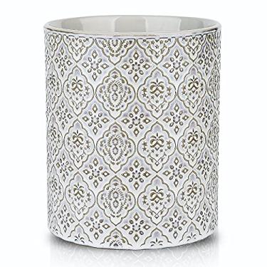 Imagem de KOOV Suporte de utensílios de cozinha, porta-utensílios grandes para bancada, pote de utensílios de cerâmica de 15 x 17 cm, profundo e estável, suporte de utensílios de cozinha, padrão em relevo (branco reativo)