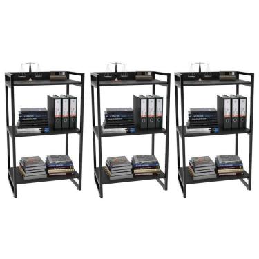 Imagem de Kit 3 Estantes Livreiro Multiuso Prisma 60Cm 3 Prateleiras Preto Onix