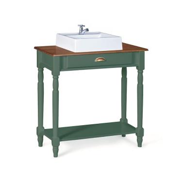 Imagem de Bancada Aparador Mini Lavabo 1 Gaveta e Prateleira com Cuba Linz Móveis - Verde Musgo/Imbuia Glazer