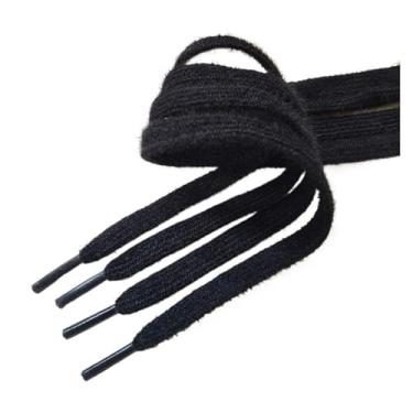 Imagem de Sapatos Macios Peludos Brancos E Pretos Cadarços 120/140cm De Cano Alto E Baixo De Lona Acessórios Para Cadarços Redondos(Black flat,120cm)