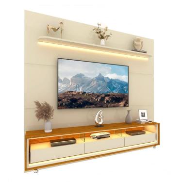 Imagem de Rack com Painel Royal/Requinte 2.2 C/Rodízio Off White com Naturale - Gelius Móveis