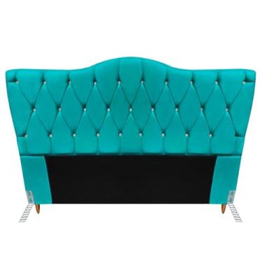 Imagem de Cabeceira King Size Casal Cama Box Quarto Barcelona 1,98m (Suede azul tiffany)