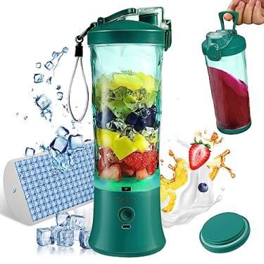 Imagem de Liquidificador portátil para vitaminas, sucos espremidos na hora, milk shakes e alimentos para bebês, 590 ml, sem BPA, adequado para esportes ao ar livre, família, viagens. (verde))
