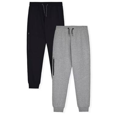 Imagem de TONY HAWK Pacote com 2 calças de moletom de lã para meninos com bolsos com zíper, calça de puxar para crianças, Cinza mesclado médio - preto, 8