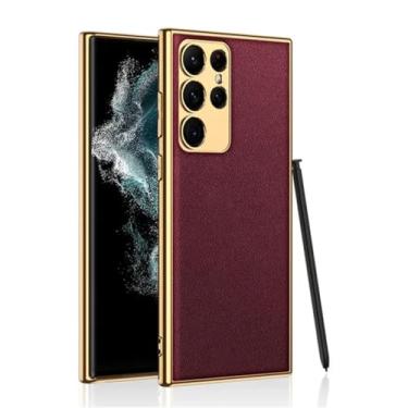 Imagem de Capa de telefone galvanizada traseira de couro para Samsung Galaxy S22 S23 Plus S24 Ultra Frame Camera Protection Capa sem caneta, marrom, para Galaxy S24