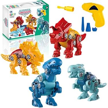Imagem de BRINQUEDO BLOCOS DE MONTAR INFANTIL KIT 4 DINOSSAUROS 112 PC