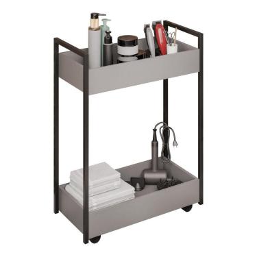 Imagem de Carrinho Auxiliar Para Salão De Beleza Lara 70cm Em Aço Com Rodízios Grafite - Desk Design
