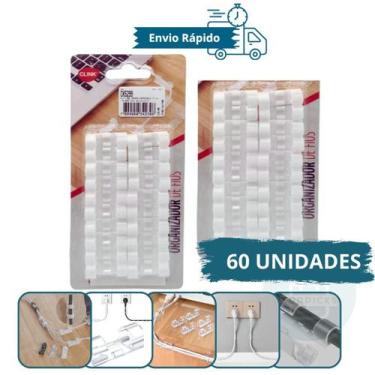 Imagem de Kit com 60 Clips Fixadores para Organização de Fios e Cabos  Fácil Ins