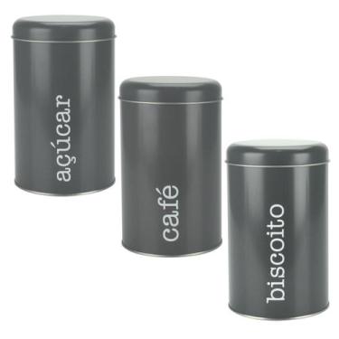 Imagem de Kit 3 Latas Metal Porta Mantimentos Biscoito, Café e  Açúcar - Wincy
