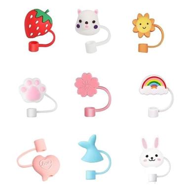 Imagem de 9 peças de capa de canudo reutilizável de silicone para 5-7 mm, acessórios de cozinha doméstica, decoração de festa, presentes engraçados