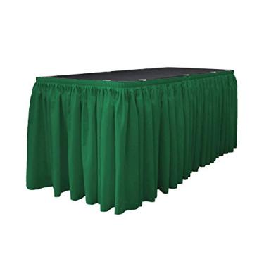 Imagem de LA Linen Saia de mesa plissada de popelina de poliéster com 10 clipes grandes, 4,7 m por 73,8 cm, verde esmeralda