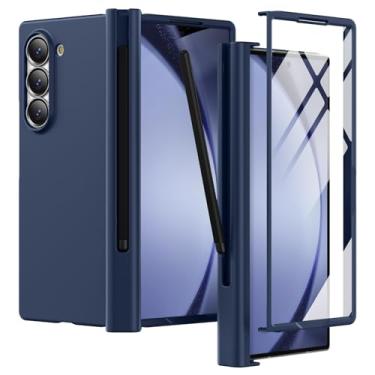 Imagem de YSLBWLE Capa para Samsung Galaxy Z Fold 5 com S Pen [protetor de tela externo embutido] Proteção de dobradiça e proteção de nível militar, carregamento sem fio para celular Z Fold 5 slim, azul