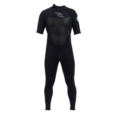 Imagem de Rip Curl 2/2 mm Dawn Patrol Back Zip Manga Curta Terno Completo, Médio Alto, Preto/Preto