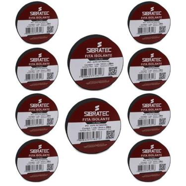 Imagem de Kit 10 fita isolante preta 19mm x 20mt sibratec