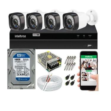 Imagem de Kit Cftv 4 Câmeras de Segurança AHD 720p e Dvr Mhdx 1204 Intelbras C/H