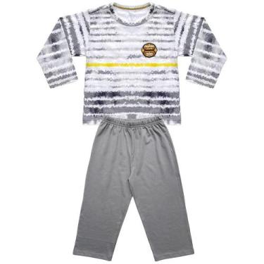 Imagem de Pijama Infantil Look Jeans Longo Listra Cinza - CINZA - 05, Cinza, 05