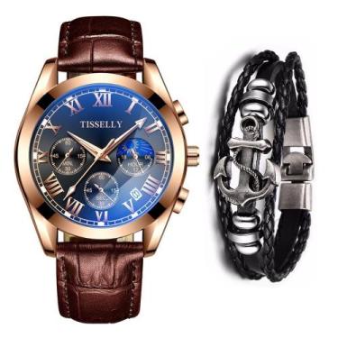 Imagem de Relógio Masculino Analógico Funcional Dourado + Bracelete - PENDULARI