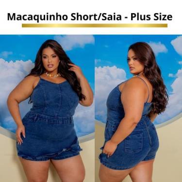 Imagem de Macaquinho jeans Short Saia e Alça Plus Size com lycra - PODER DE HERA