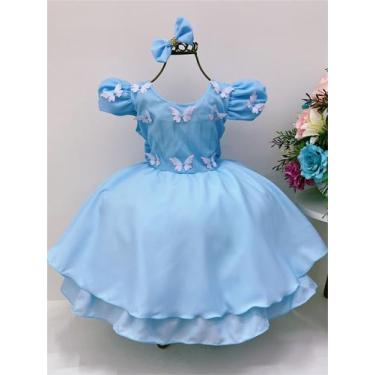 Imagem de Vestido infantil azul bebê aplique borboleta pérola glitter - jeito de