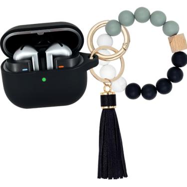 Imagem de Koujaon Capa compatível com Samsung Galaxy Buds 3/Galaxy Buds 3 Pro, capa de silicone para Galaxy Buds 3 Pro, Galaxy Buds 3, capa protetora com chaveiro de pulseira (preta