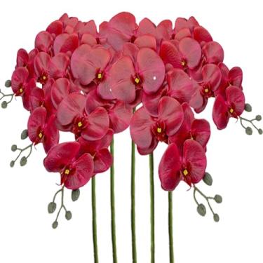 Imagem de Sumupa Phalaenopsis artificial, 5 peças, flores artificiais, orquídeas artificiais, caule, plantas falsas para decoração (vermelho)